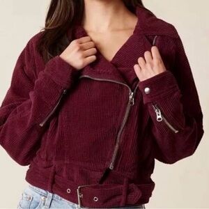 Free People Corduroy Moto Jacket in Merlot